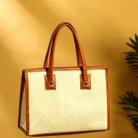 Сумка плетёная на молнии из пандана 35х12х40 см, бежево-коричневый