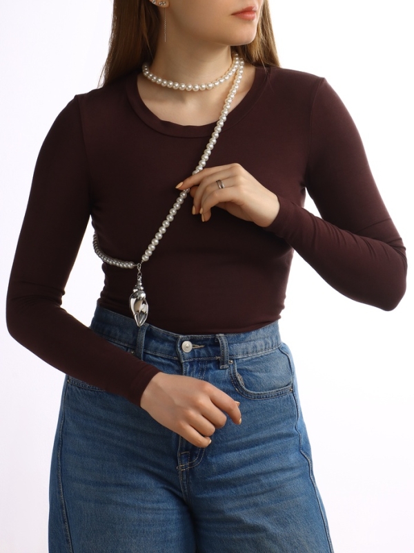 Портупея жемчужная с кулоном &laquo;Ракушка&raquo;, 129 см, белая в серебре