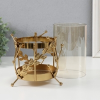 Подсвечник металл, стекло на 1 свечу "Веточки с шариками" d=10 см золото 14х17 см