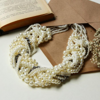 Бусы &laquo;Жгут&raquo; жемчуг, шар № 2,6,8, цвет белый в серебре, L=45 см