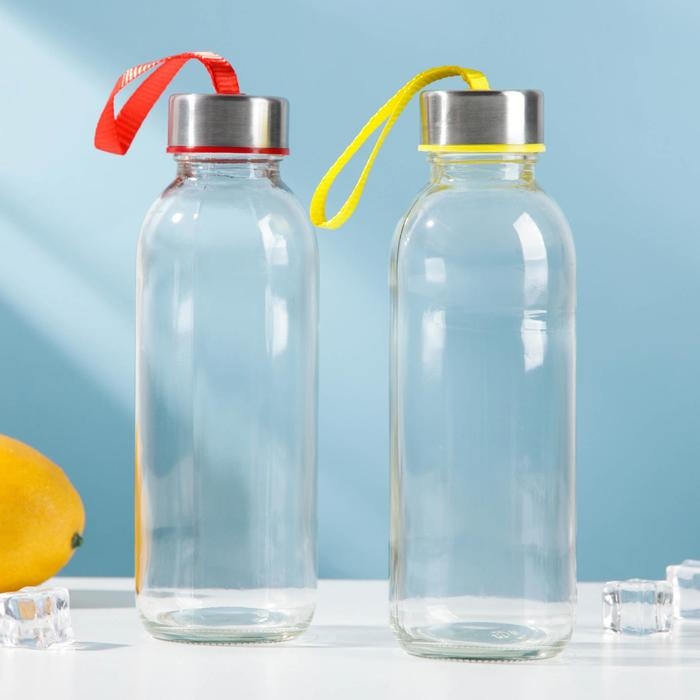 Бутылка для воды стеклянная &laquo;Лидо&raquo;, 400 мл, h=18 см, цвет ремешка МИКС