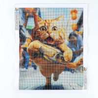 Алмазная мозаика с полным заполнением на холсте &laquo;Кот и рыбка&raquo;, 30 х 40 см