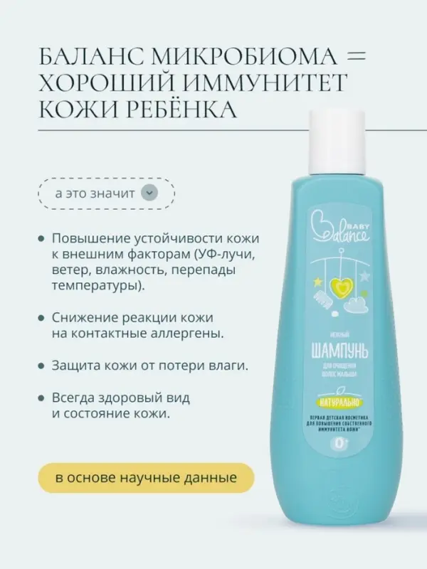 Шампунь для очищения волос малыша Baby Balance нежный, 250 мл ﻿