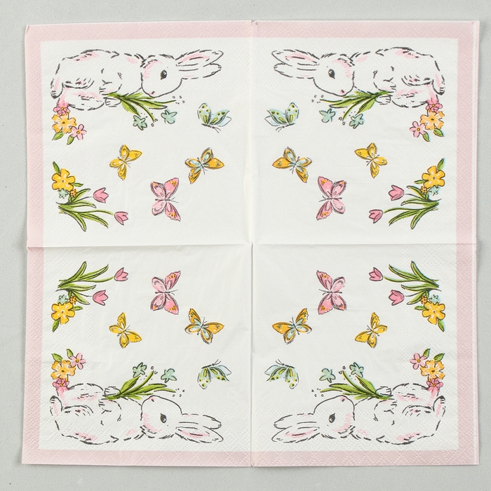 Салфетки бумажные &laquo;Кролик с бабочками&raquo;, 25&times;25 см, набор 20 шт.