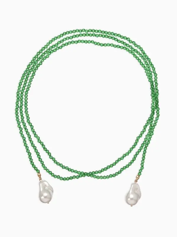 Бусы "Нить стекла" с подвесами жемчуг, L=120см №2, цвет бело-зелёный