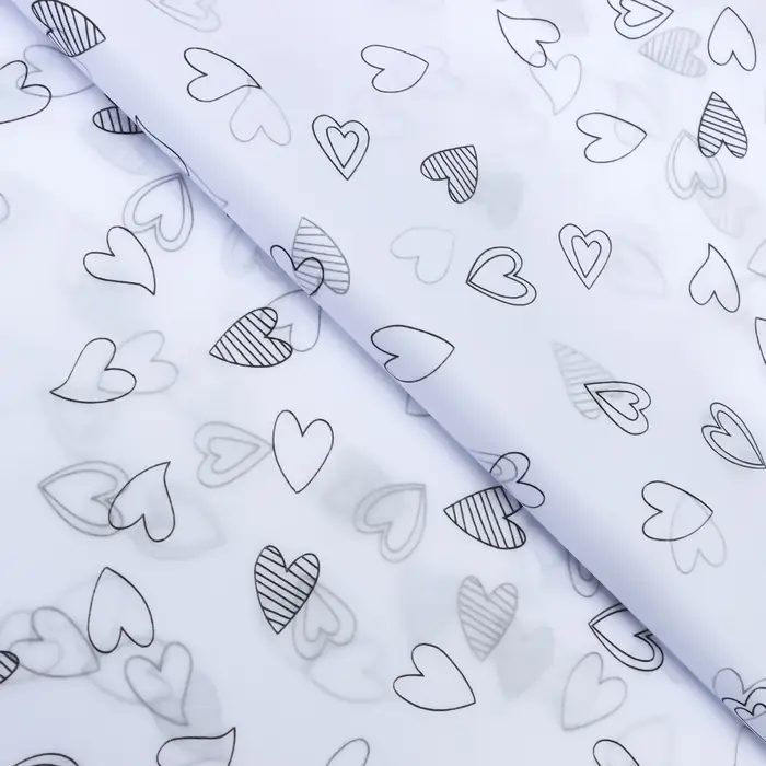 Бумага упаковочная тишью, &laquo;Сердечки&raquo;, 50 см &times; 70 см 17 грамм, белая