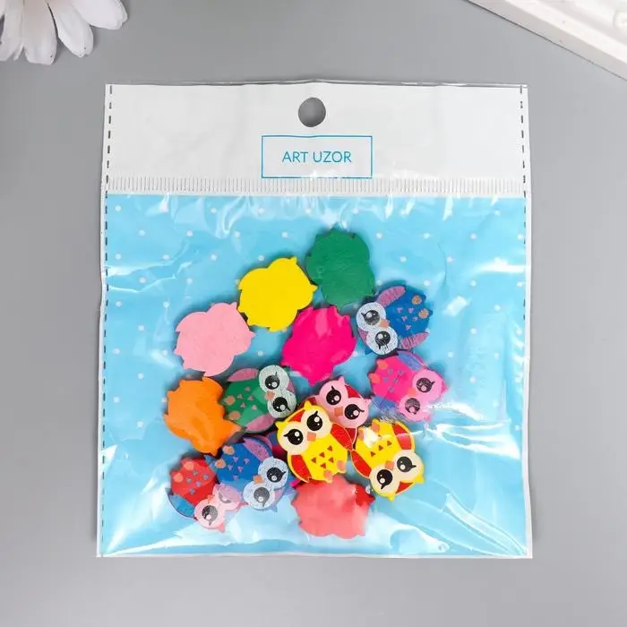 Бусины для творчества дерево "Яркие совы" набор 15 шт 2,1х1,8х0,5 см