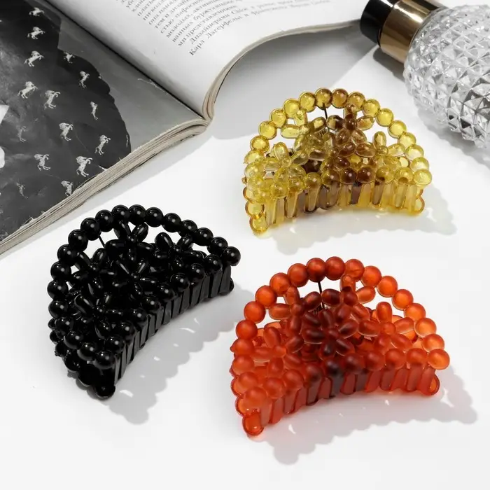 Крабик для волос &laquo;Матовый&raquo;, цветы бусинки, 7 см, МИКС