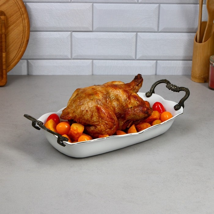 Блюдо &laquo;Роза&raquo;, 1.8 л, прямоугольное, золотая обводка, фарфор, Иран