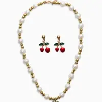 Набор 2 пред-а: серьги. кулон "Вишня" жемчуг, цветной в золоте