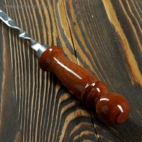 Кочерга узбекская с деревянной ручкой, с узором, 70*1 см, полная длина 92 см, сталь 3 мм