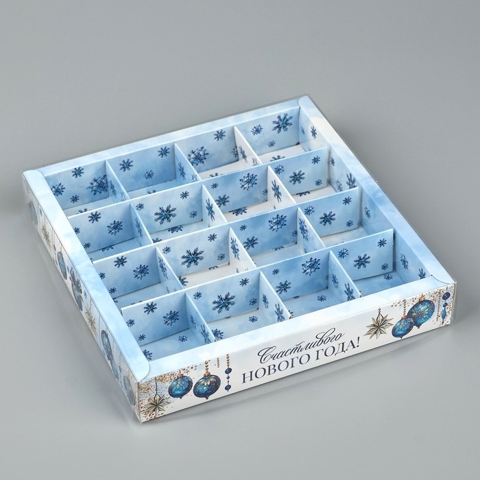 Коробка под 16 конфет с ячейками «Счастливого Нового года», 19 х 19 х 3 см, Новый год Коробка под 16 конфет с ячейками «Счастливого Нового года», 19 х 19 х 3 см, Новый год