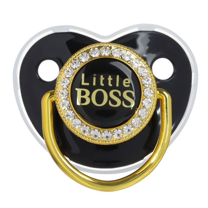 Соска - пустышка силиконовая ортодонтическая &laquo;Маленький БОСС&raquo;, от 12 мес., с колпачком, цвет черный/золото, стразы