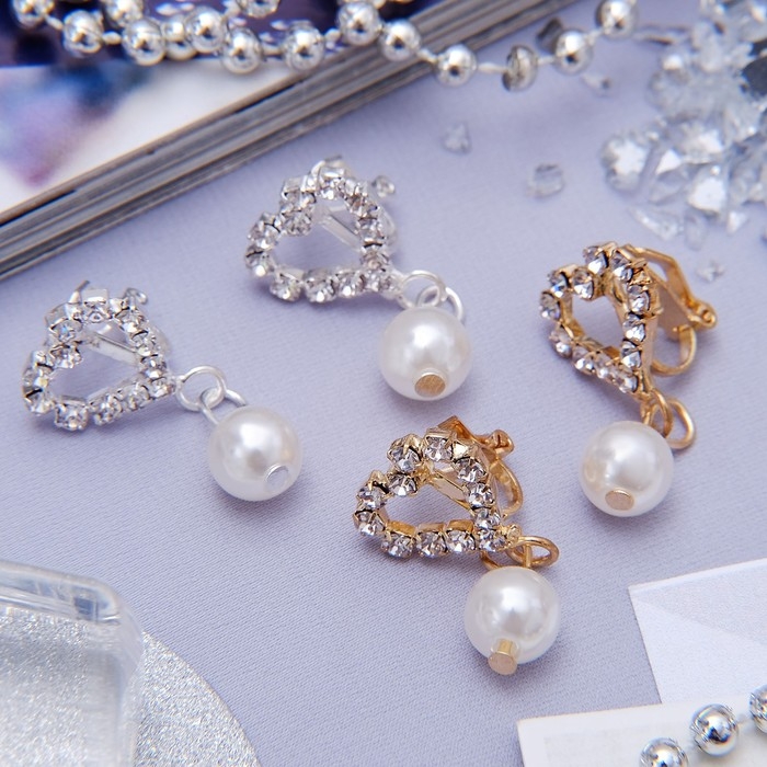 Клипсы &laquo;Грация&raquo; сердечки с бусиной, цвет МИКС