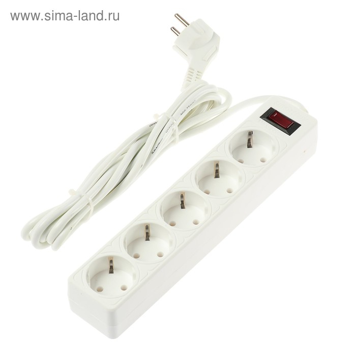 Сетевой фильтр Smartbuy, 5 розеток, 3 м, 10 А, 2200 Вт, с з/к, с выкл., белый