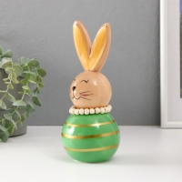 Сувенир керамика "Зайка-неваляшка с полосками" бежево-зелёный 8,5х8,5х20 см Сувенир керамика "Зайка-неваляшка с полосками" бежево-зелёный 8,5х8,5х20 см