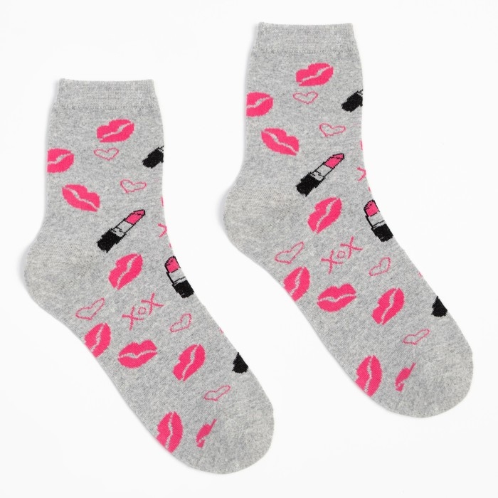 Носки женские MINAKU &laquo;Помады&raquo;, цвет серый, размер 36-37 (23 см)