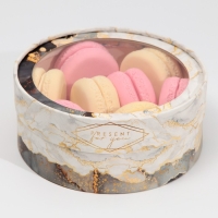 Коробка для макарун, кондитерская упаковка тубус с окном, &laquo;Мрамор&raquo; 16 х 16 х 5 см