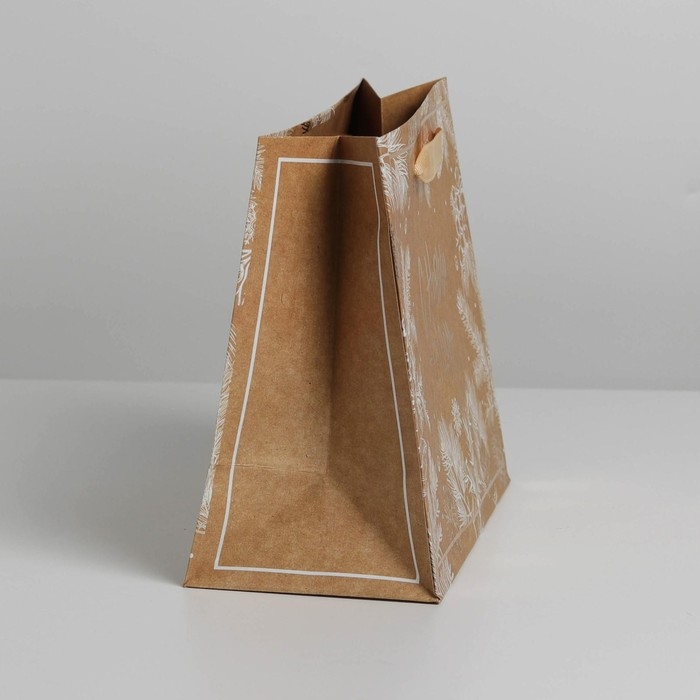 Пакет подарочный новогодний крафтовый горизонтальный &laquo;С Новым годом&raquo;, MS 23 х 18 х 10 см, Новый год