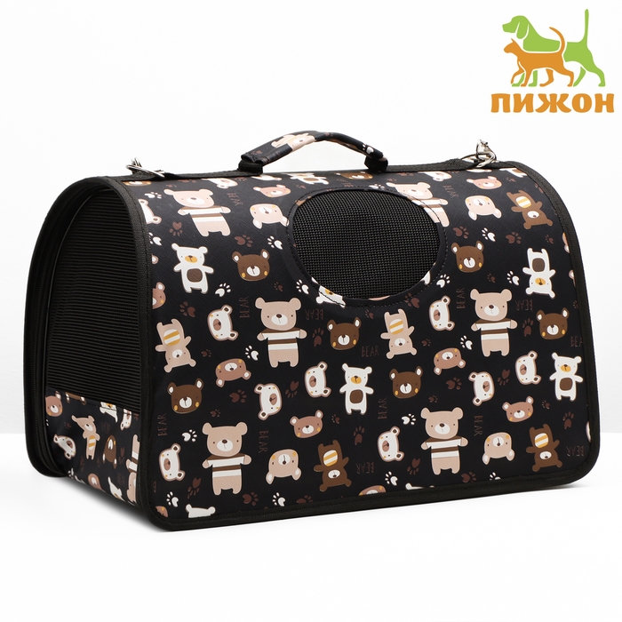 Сумка-переноска каркасная Сумка-переноска каркасная "Медвежонки", размер M, 40 х 21 х 27 см, чёрный