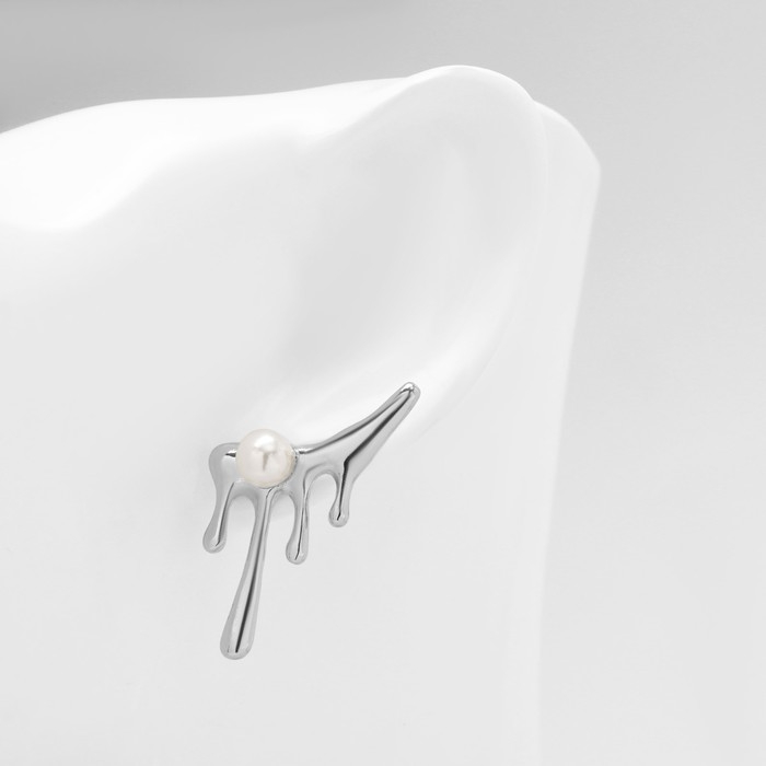 Серьги с жемчугом &laquo;Таяние&raquo; круг, цвет серебро