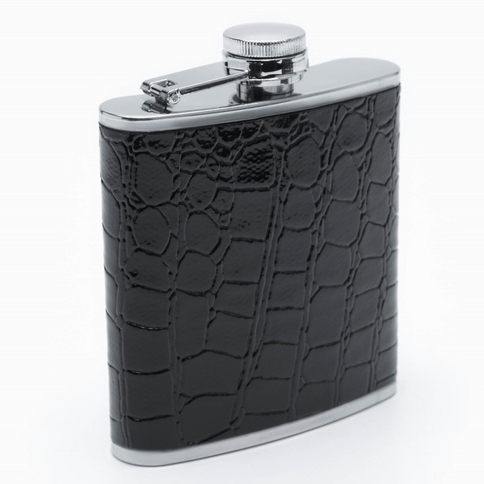 Подарочный набор 4 в 1 "Черный крокодил": фляжка 180 мл, воронка, 2 рюмки,  17 х 18 см