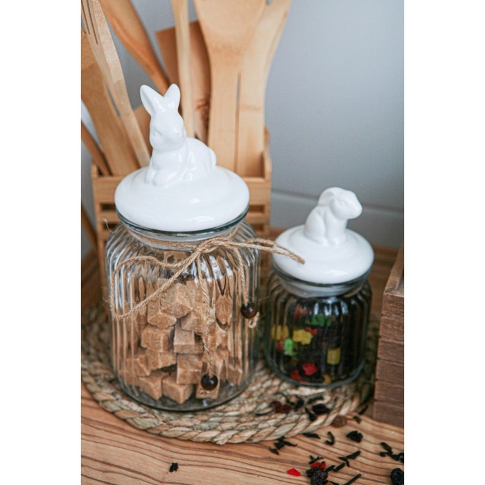 Банка стеклянная для хранения сыпучих продуктов Доляна &laquo;Зайка&raquo;, 230 мл, с керамической крышкой