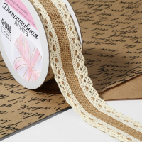 Лента из джута &laquo;Кружево&raquo;, натуральная, 35 мм, 4,5 &plusmn; 0,5 м, цвет бежевый/белый