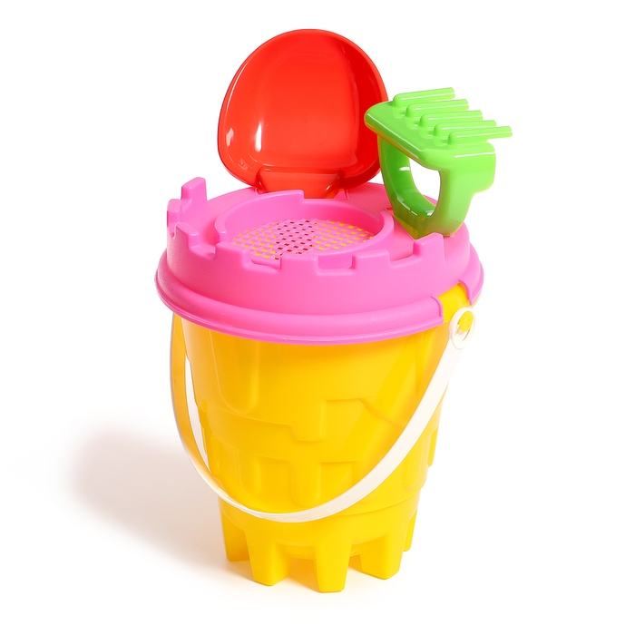 Песочный набор №2 &laquo;Пончик&raquo;: ведро, сито, совок, грабли, бросатель с мячом, кольцо, МИКС