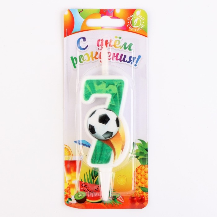 Свеча для торта "Футбольная", 10,2 см, зелёная цифра "7"