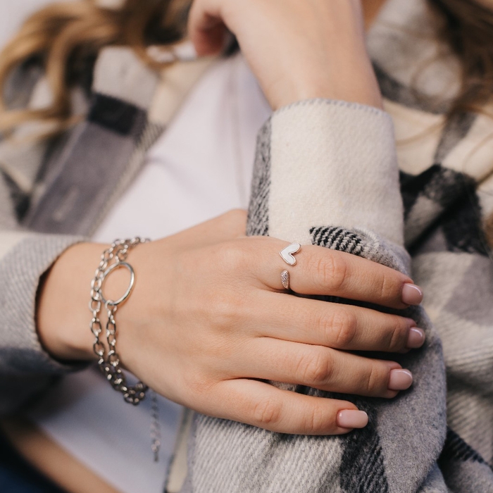 Кольцо «Сердце» мультяшное, цвет белый в серебре, безразмерное Кольцо «Сердце» мультяшное, цвет белый в серебре, безразмерное