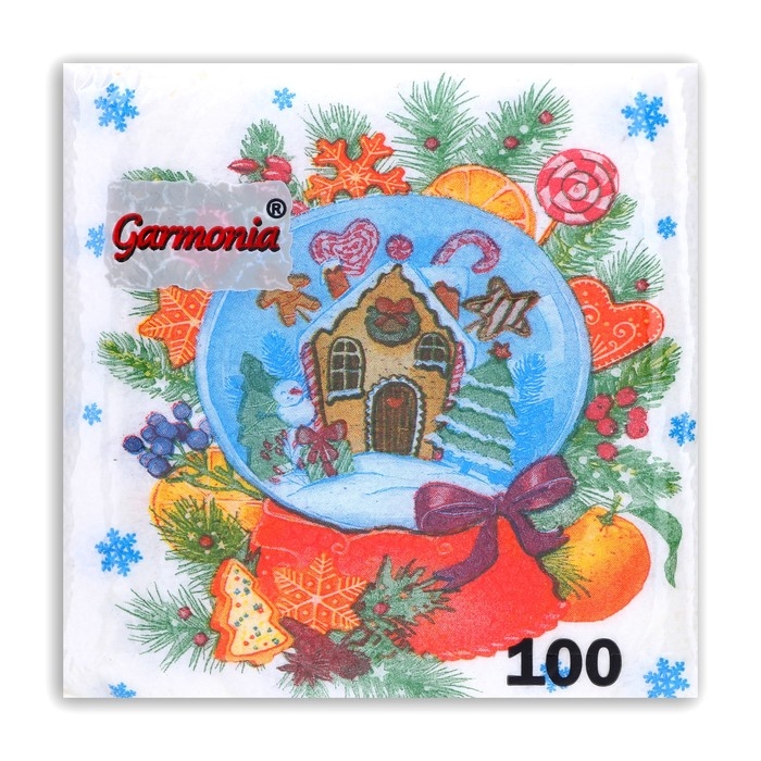 Новогодние салфетки бумажные Гармония цвета &laquo;Снежный шар&raquo; 1 слой, 24х24 см, 100 шт