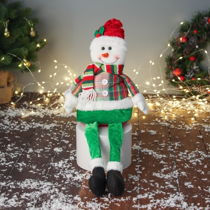Мягкая игрушка Мягкая игрушка "Снеговик с пуговками, длинные ножки" 44х20 см, красно-зелёный
