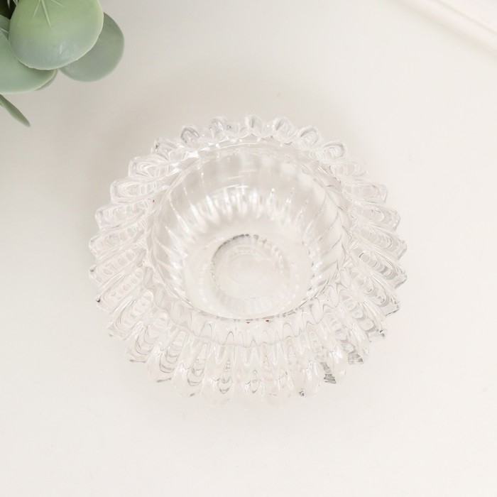 Подсвечник стекло "Конус. Гофре" двухсторонний прозрачный d- 2 и 4 см 7,5х7,5х4,5 см