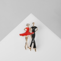 Брошь &laquo;Танцоры&raquo; пара, цвет красно-чёрный в золоте