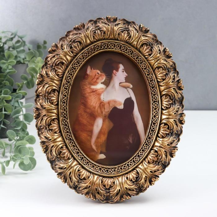 Фоторамка полистоун 10х15 см овальная Фоторамка полистоун 10х15 см овальная "Листья пышные" состаренное золото 26х20 см