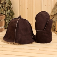 Набор для бани из овчины, шапка, рукавица "Премиум" Набор для бани из овчины, шапка, рукавица "Премиум"