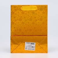 Пакет подарочный, фольгированный, упаковка, с окном "Сердце", "Золотой", S 23,5 х18 х 8,5 см