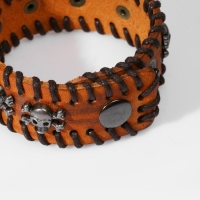 Браслет кожа &laquo;Череп&raquo; с костями, цвет коричневый с серебром, 20 см