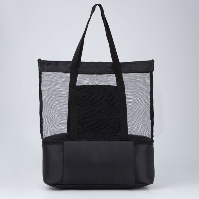 Сумка - шопер пляжная c термо-карманом , 42х37х15 см, чёрный цвет