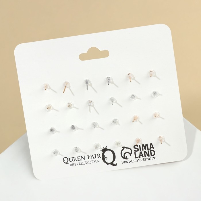 Пусеты 12 пар &laquo;Фантазия&raquo; сердца, бело-розовый в золоте