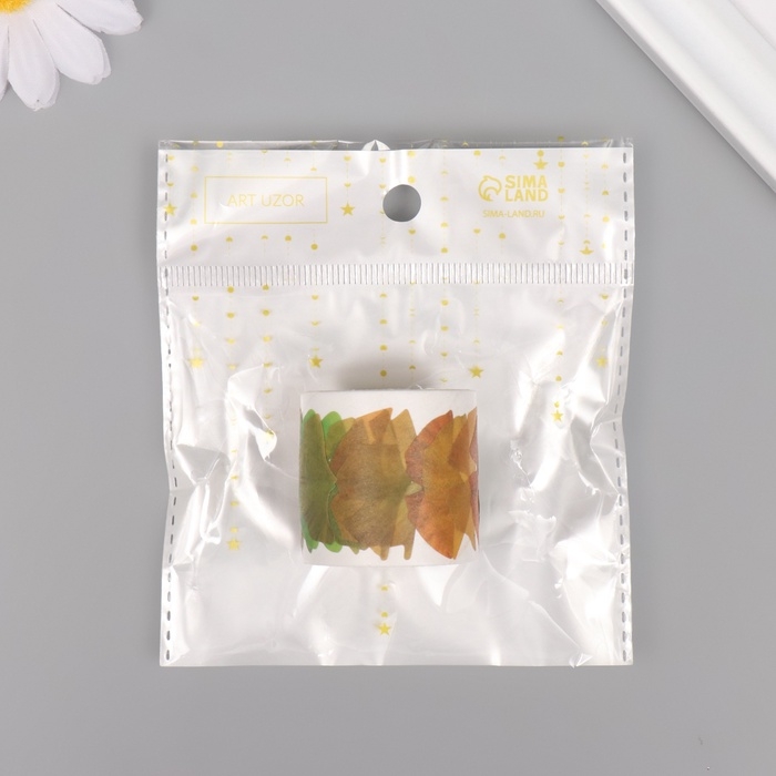 Клейкая лента бумага "Листья гинкго" 50 картинок 3,5х3,5х3.7 см