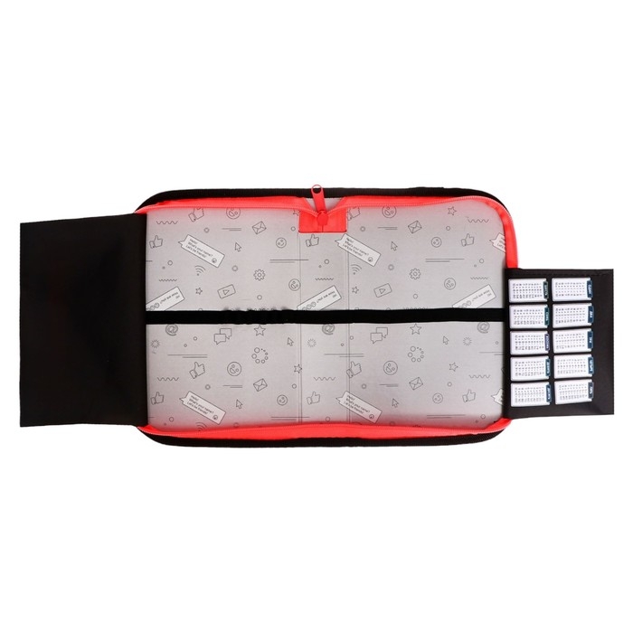 Пенал 1 секция 140 х 210 х 40 мм, откидной карман и косметичка, тканевый, Calligrata TOP Content "Кот суета"