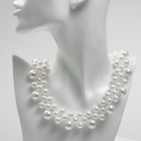 Колье с жемчугом &laquo;Полотно&raquo;, бусины №10, 14, цвет молочный в серебре, 40 см