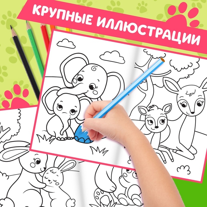 Раскраски для малышей набор &laquo;Животные&raquo;, с карандашами 6 цветов, 2 шт. по 16 стр.