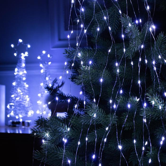 Гирлянда &laquo;Конский хвост&raquo; 20 нитей по 2 м, IP20, серебристая нить, 400 LED, свечение белое, 12 В