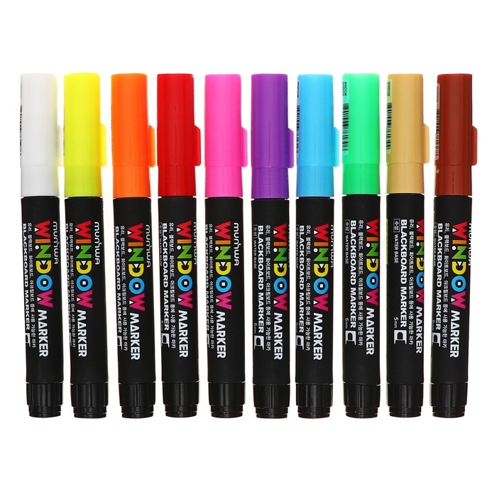 Набор меловых маркеров 10 цветов MunHwa Набор меловых маркеров 10 цветов MunHwa "Window", яркие цвета, для любых поверхностей