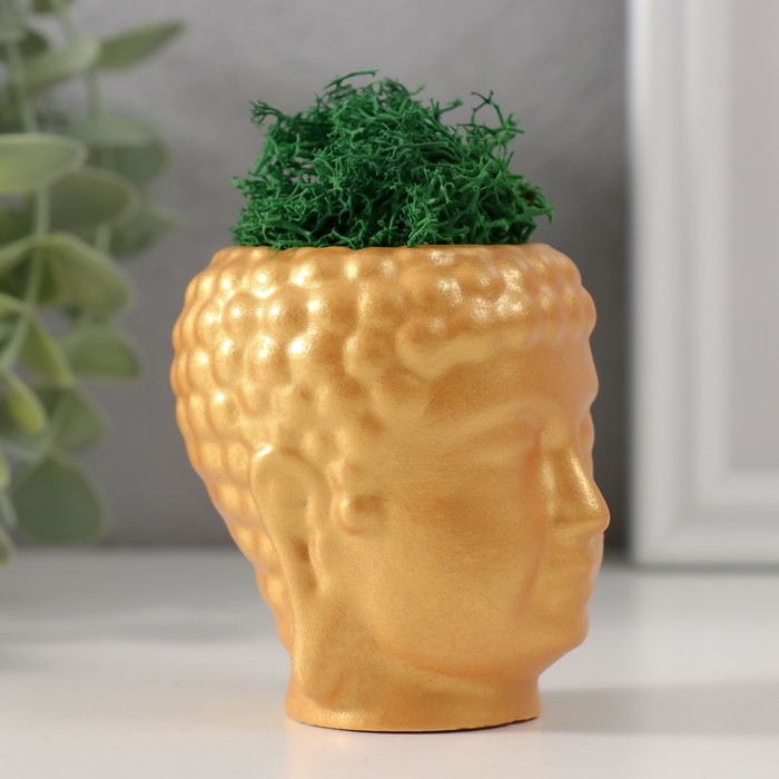 Кашпо бетонное Кашпо бетонное "Будда" со мхом 7*6см золото (мох зеленый стабилизированный)