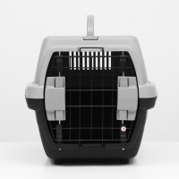 Переноска пластиковая "Неон" 48х32х29,5 см, вес животного до 12 кг, серо-чёрная