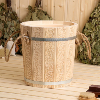 Запарник-ведро из липы, 10 л, с пластиковой вставкой, "Русские узоры"